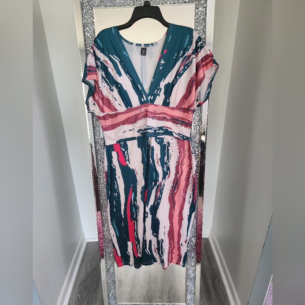 SHEIN Teal and Pink Midi Dress